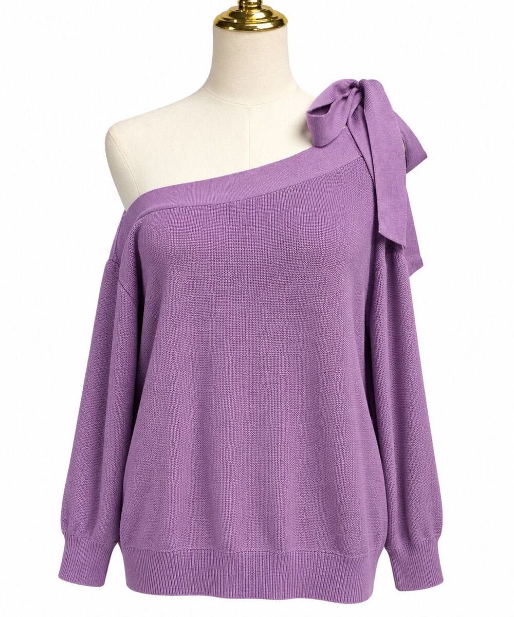 NWT New York & Company XL Lavender One Shoulder Bow Tie Knit Sweater Top